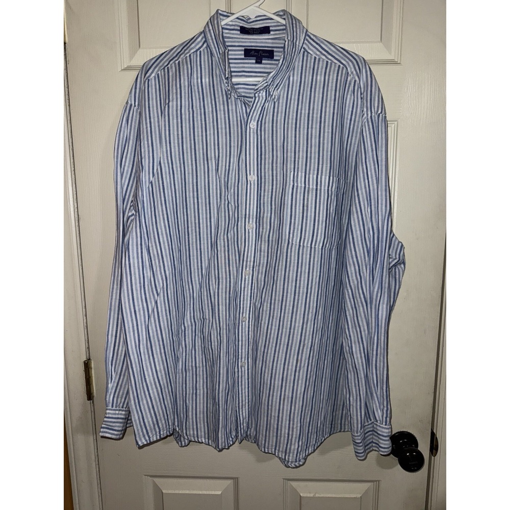 Alan Flusser Shirt Mens size XXL Striped Linen Blend  Long Sleeve‎ Cruise Beach